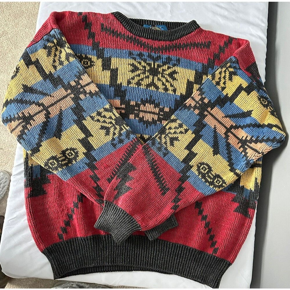 Vintage Weekends Mens Coogi Style Sweater Sz Large Crew Neck Cosby Knit Pullover
